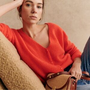 Sezane Elegant Tangerine Barry Cardigan